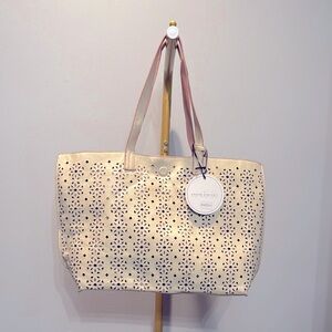 Under One Sky Cream and pink Laser-Cut Tote Bag NWT